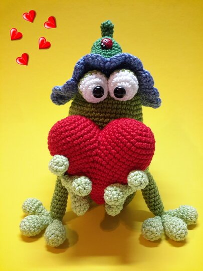 Häkelanleitung Fröschlein Valentin mit Herz in 2 Varianten