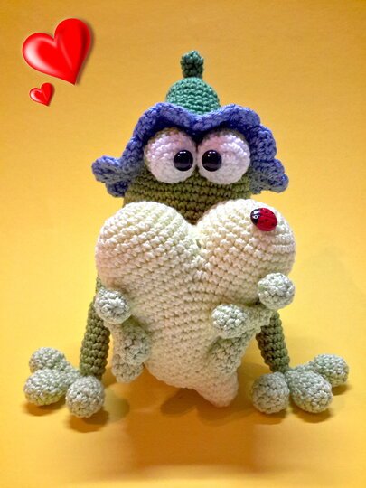 Häkelanleitung Fröschlein Valentin mit Herz in 2 Varianten
