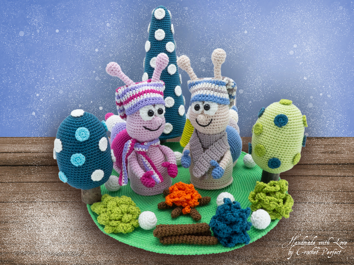 Häkelanleitung: Winterschnecken am Lagerfeuer