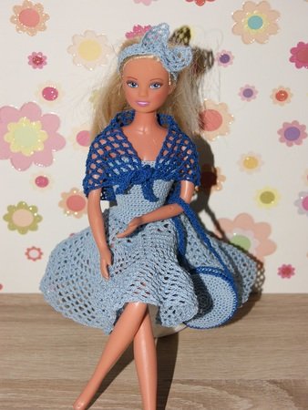 Häkelanleitung Barbie Set 4 teilig Kleid, Schultertuch, Haarband, Tasche