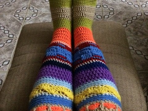 crochet knee high socks pattern, hippie, colourful, 2 sizes