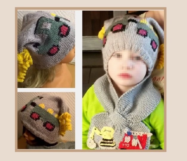 Mütze mit Traktor-Motiv, Kopfumfang von 50 cm  = ca. 2 bis 5 Jahre.