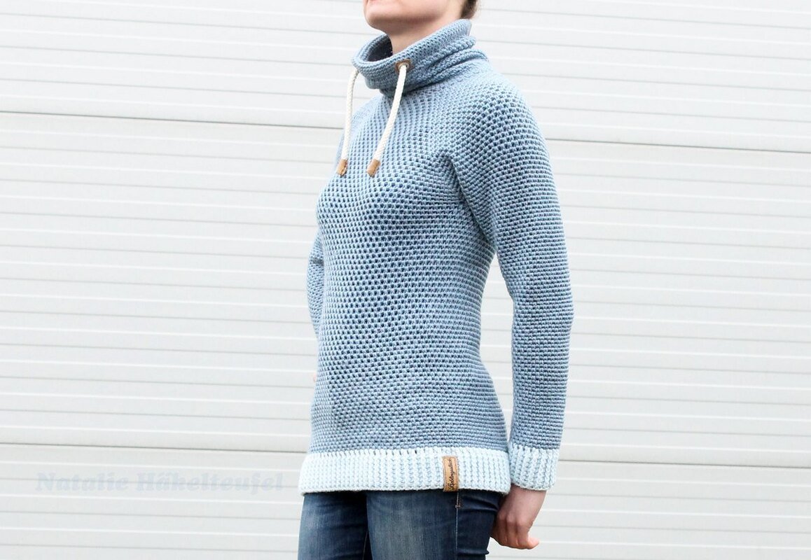 Hoodie "Jeans" (Raglan, nahtlos), Gr. 36-54, PDF + Link zum Video