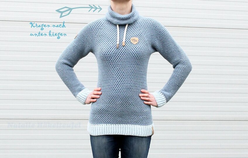 Hoodie "Jeans" (Raglan, nahtlos), Gr. 36-54, PDF + Link zum Video