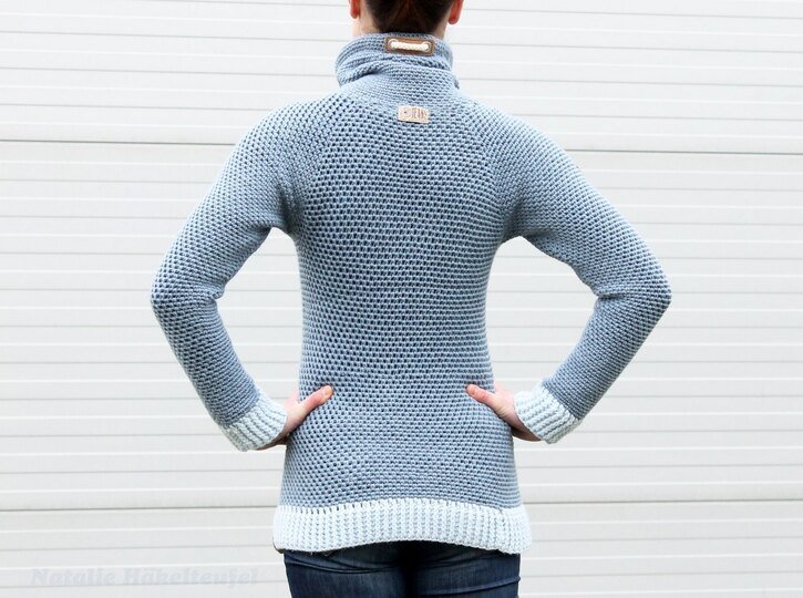 Hoody "Jeans", Size S-XXL, Raglan, seamless, PDF + Link to video