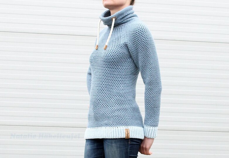 Hoody "Jeans", Size S-XXL, Raglan, seamless, PDF + Link to video