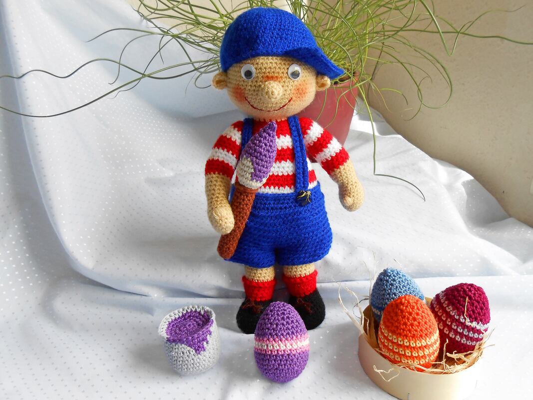 Häkelanleitung " Basti hilft dem Osterhasen "