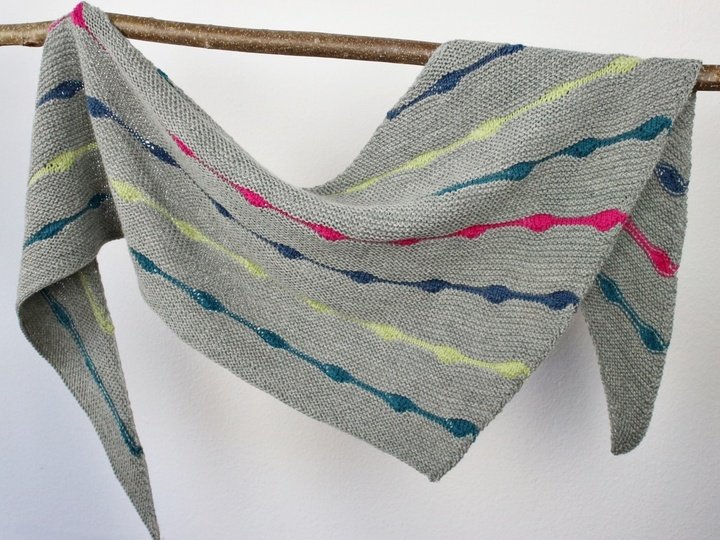 Knitting Pattern PDF Hip Hop Asymmetrical Triangle Shawl with Color Accents