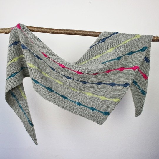 Knitting Pattern PDF Hip Hop Asymmetrical Triangle Shawl with Color Accents