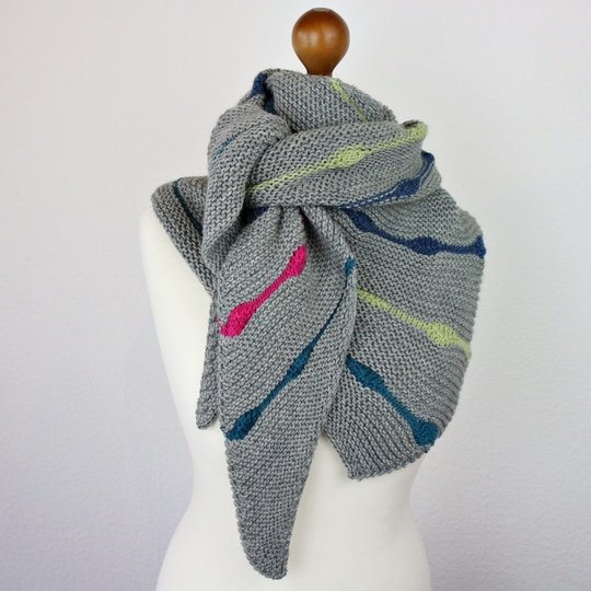 Knitting Pattern PDF Hip Hop Asymmetrical Triangle Shawl with Color Accents