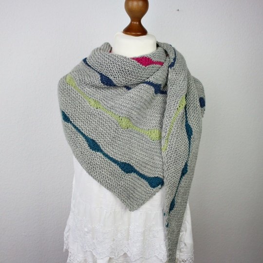 Knitting Pattern PDF Hip Hop Asymmetrical Triangle Shawl with Color Accents