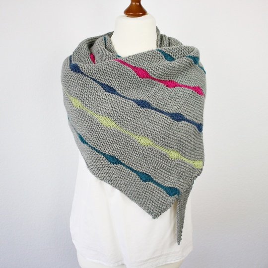 Knitting Pattern PDF Hip Hop Asymmetrical Triangle Shawl with Color Accents