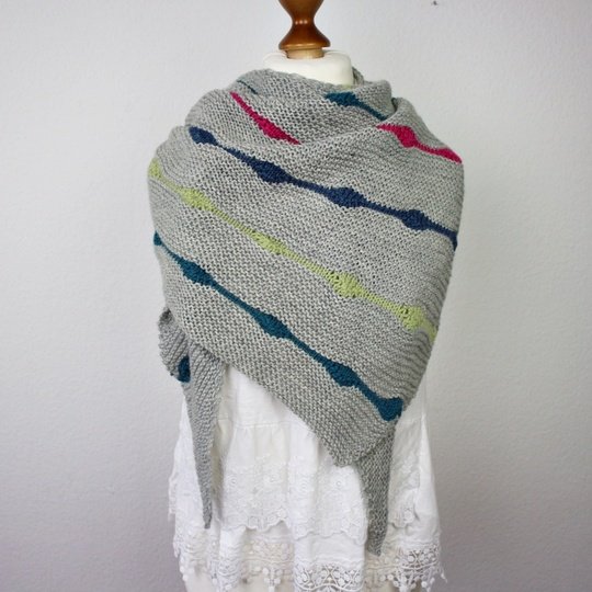 Knitting Pattern PDF Hip Hop Asymmetrical Triangle Shawl with Color Accents