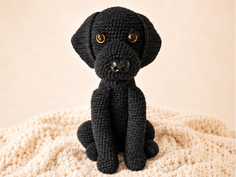 Crochet pattern for a sitting Labrador puppy amigurumi