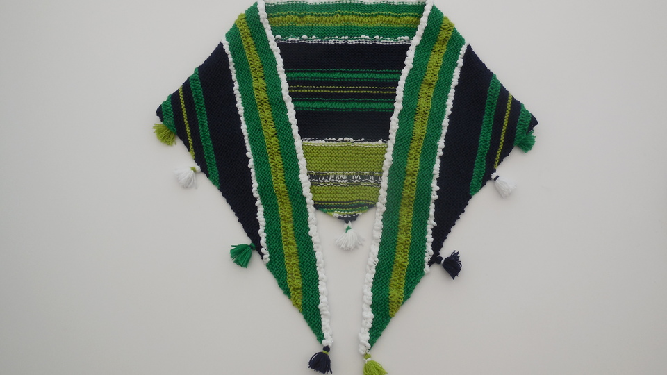 Strickanleitung Tuch mit Troddeln - Schal - ca. 170 x 50 cm