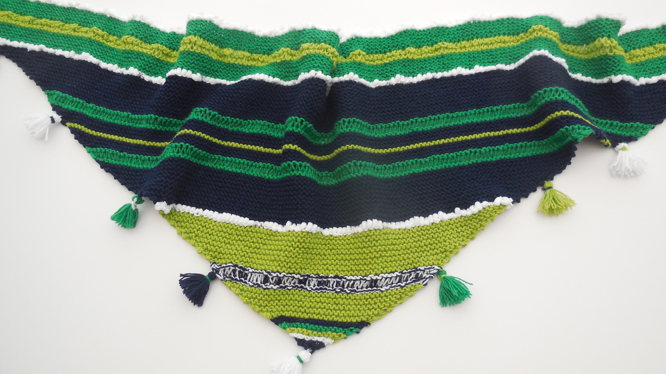 Strickanleitung Tuch mit Troddeln - Schal - ca. 170 x 50 cm