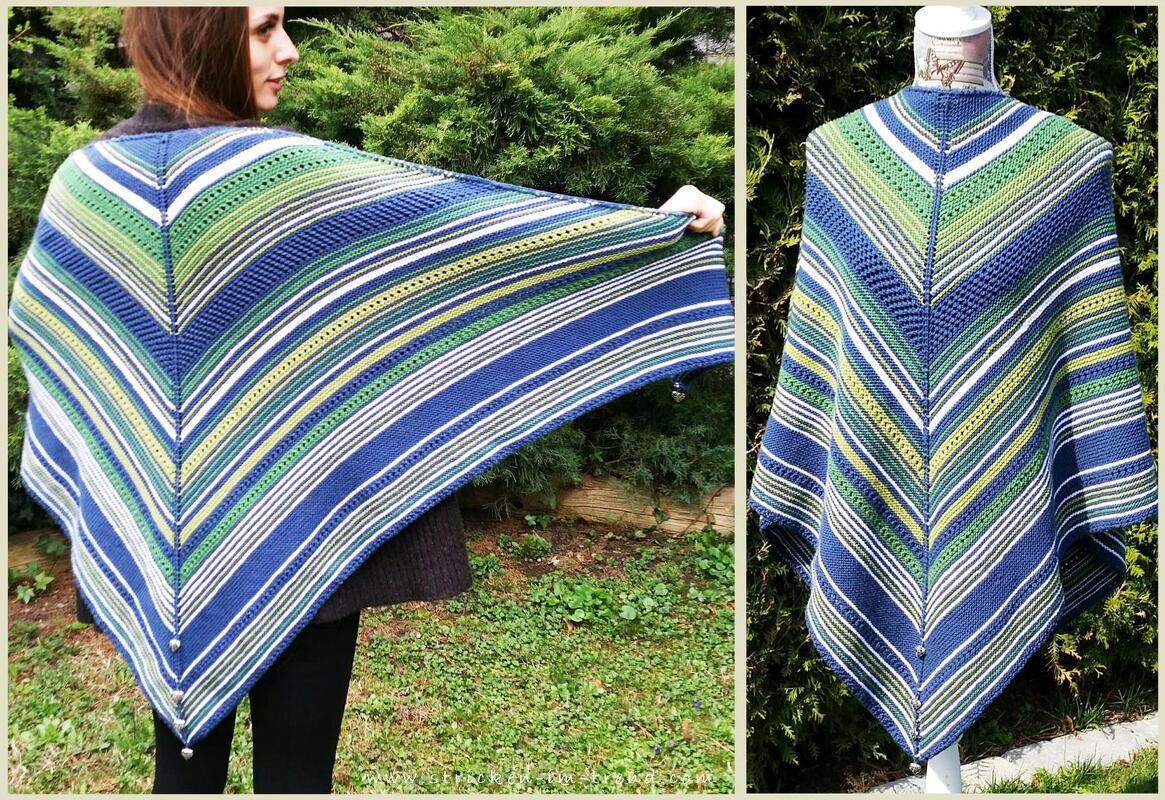 Strickanleitung für Dreieckstuch mit Anhängern | 3-Eckstuch "BlueGreenWhite" - Bild 2
