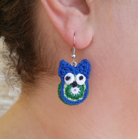 Crochet Pattern Owl Jewlry, pendant, earrings, key chain