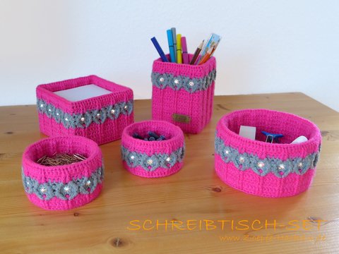 Mod. 014 - Häkelanleitung - Schreibtisch-Set mit Zopfmuster