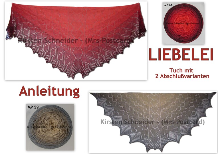 Anleitung für das Tuch Liebelei - ein Dreieckstuch ohne Spitze - mit 2 Abschlußkanten