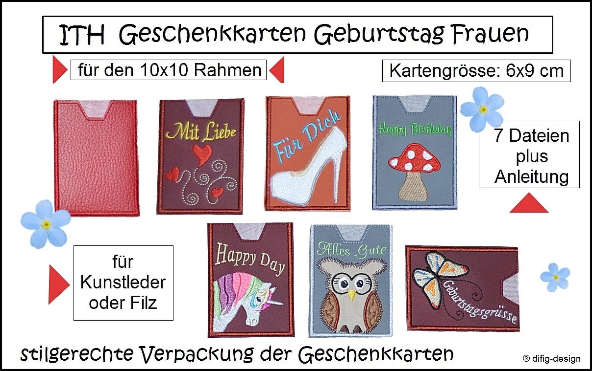 Ith Stickdateien Geschenkkarte Frauen für den 10x10 Rahmen