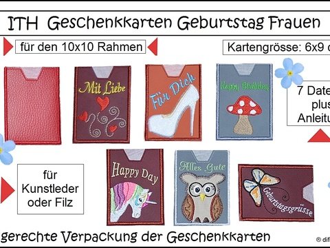 Ith Stickdateien Geschenkkarte Frauen für den 10x10 Rahmen
