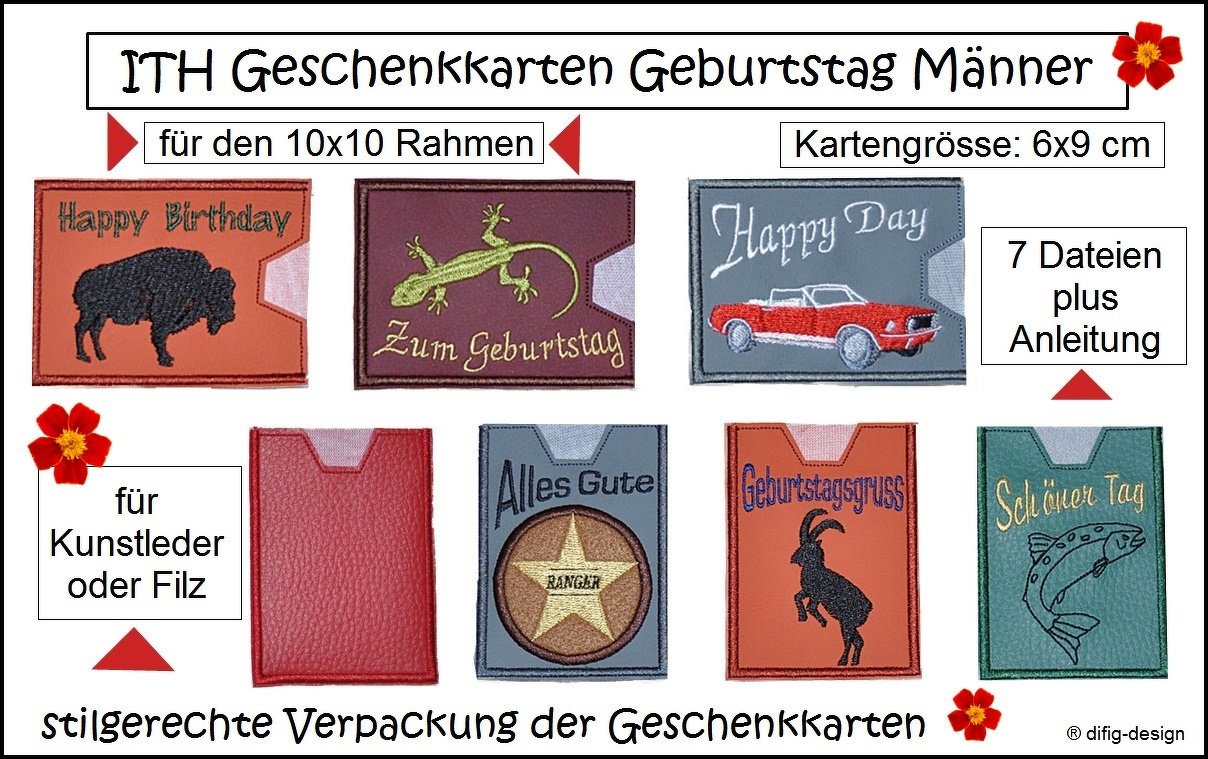 Ith Stickdateien Geschenkkarte Maenner für den 10x10 Rahmen