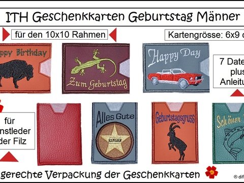 Ith Stickdateien Geschenkkarte Maenner für den 10x10 Rahmen