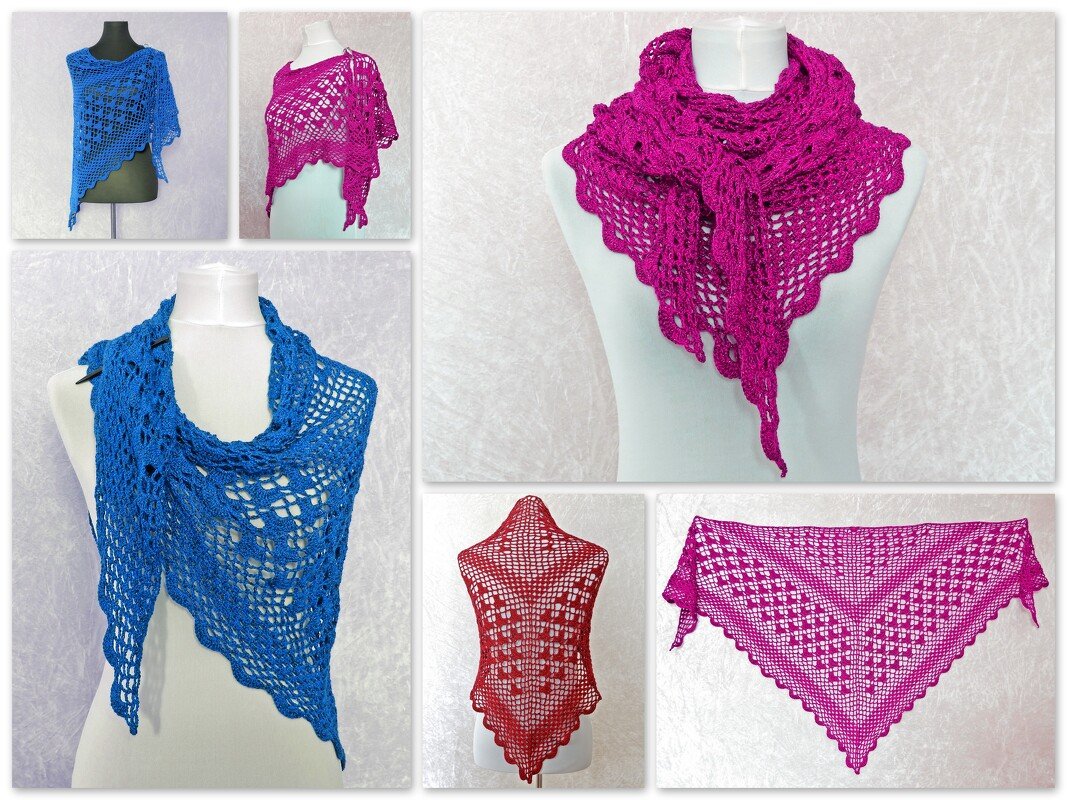 Crochet pattern triangle shawl, laceshawl Fuego