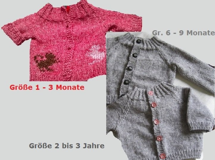 Raglan- Kurz- und Langarmjacke  Gestrickt in 3 Größen