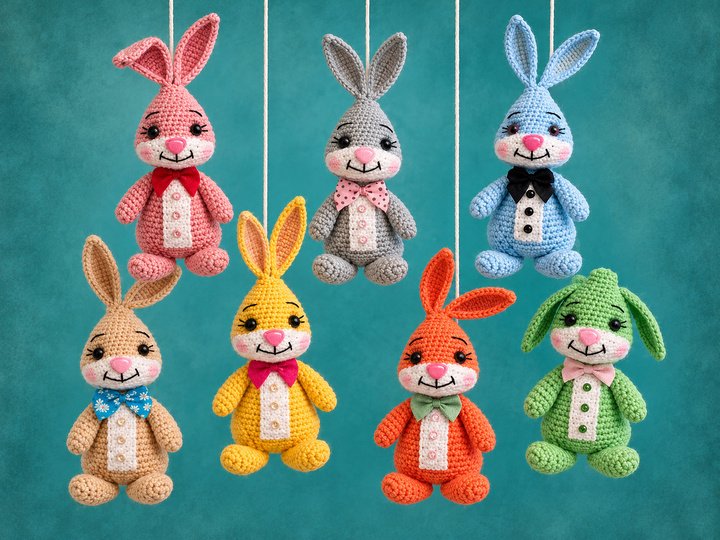 Crochet Pattern Colorful Bunnies