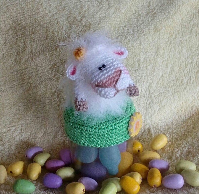 Häkelanleitung Lieselotte das Schaf / Deckelbezug für Marmeladenglas / Dekobezug für Bonbonglas