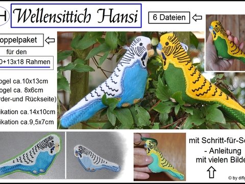 Ith Stickdatei Wellensittich Hansi für den 10x10 und 13x18 Rahmen