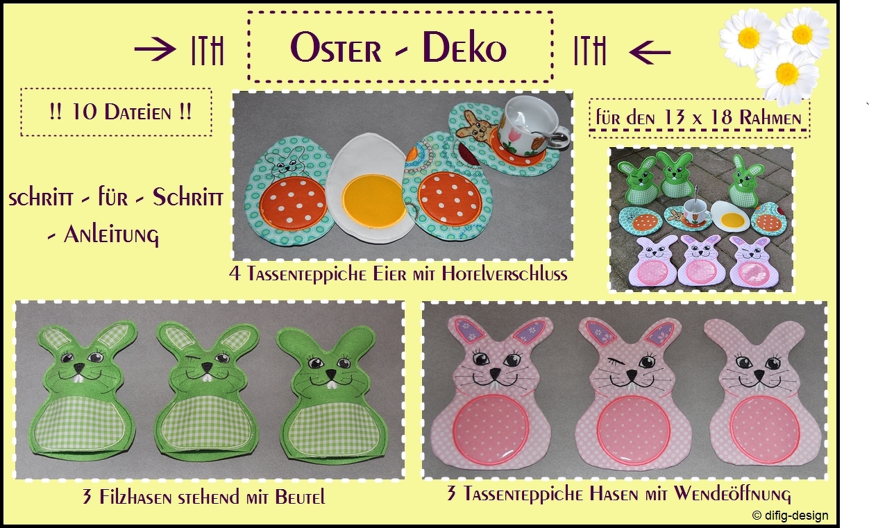 ITH Stickdatei Oster-Deko, Hase und Ei, für den 13x18 Rahmen