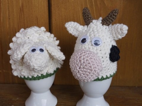 Schäfchen und Kälbchen Eierwärmer Set Häkelanleitung