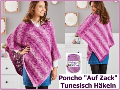 Poncho "Auf Zack" Tunesisch Häkeln