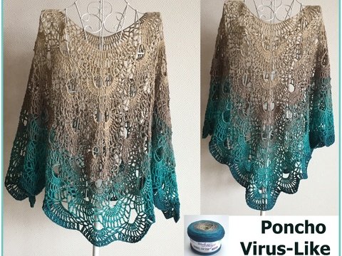 Poncho "Virus-Like" aus 1 BOBBEL-COTTON  Woolly Hugs häkeln