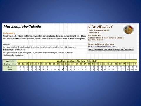 ABLESEN anstatt Rechnen - PDF-Tabelle für's Stricken und Häkeln
