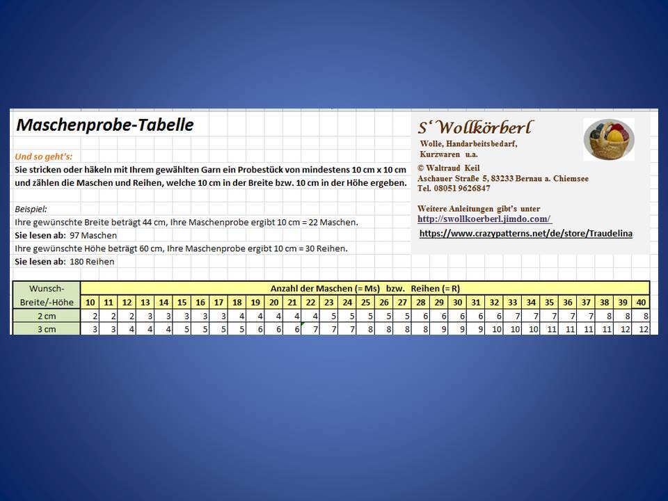 ABLESEN anstatt Rechnen - PDF-Tabelle f&uuml;r's Stricken und H&auml;keln - Bild 2