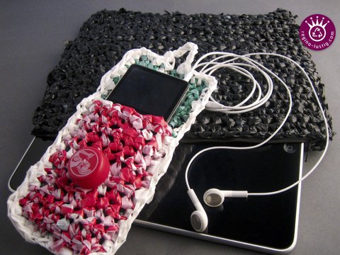 3 Taschen und Täschchen aus Plastiktüten gehäkelt, Upcycling