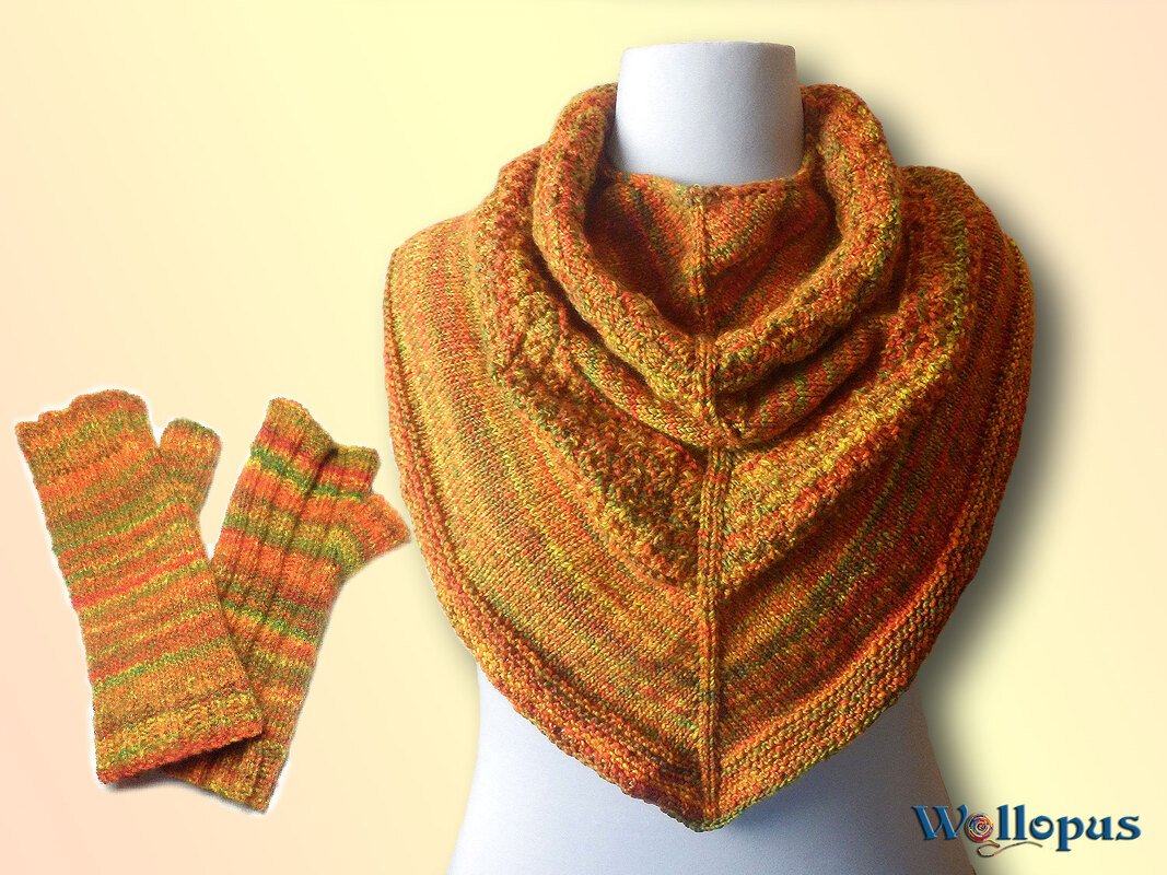 Loop mit Spitze + Stulpen als Set (gestrickt)