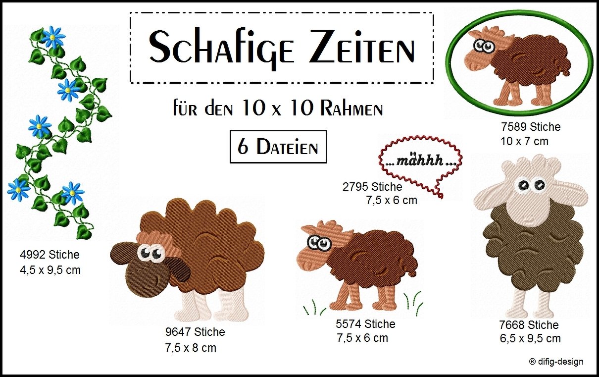 Stickdatei Schafige Zeiten für den 10x10 Rahmen