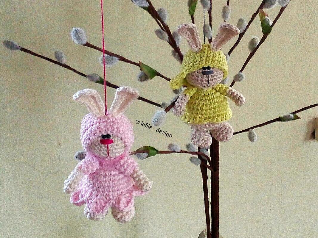 Häkelanleitung Die Osterhasen / für den Osterstrauch oder als Blumenstecker