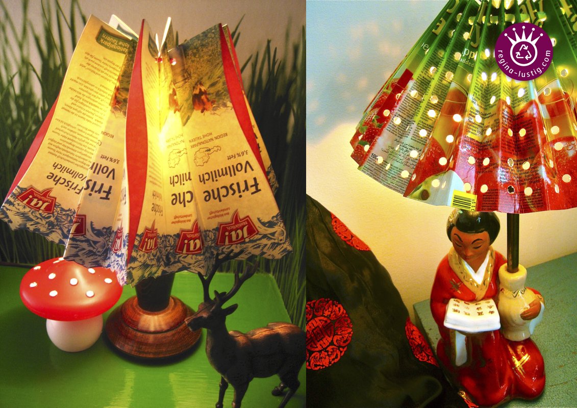 Lampenschirme aus Getränkekartons, Upcycling