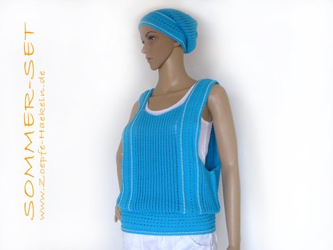Mod. 018 - Häkelanleitung - Sommerset Top & Beanie mit Zopfmuster