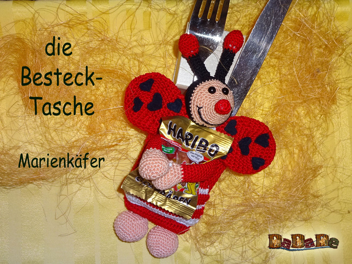 Besteckhalter Marienkäfer, nicht nur zu Ostern - gehäkelt von Dadade