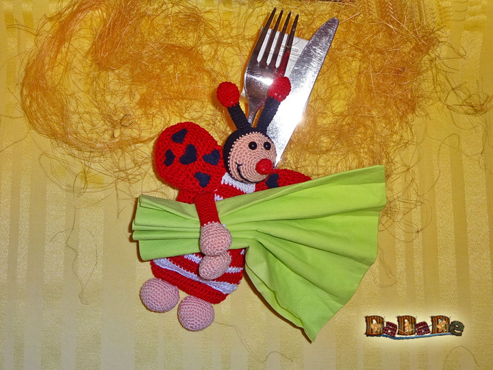 Besteckhalter Marienkäfer, nicht nur zu Ostern - gehäkelt von Dadade