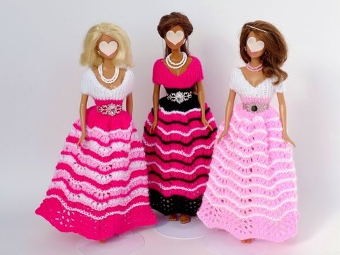 Strickanleitung Ballkleid für kleine Anziehpuppen