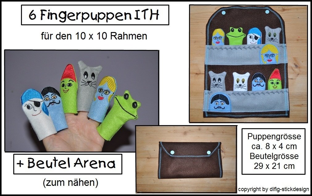Ith Stickdateien Fingerpuppen für den 10x10 Rahmen und Beutel Arena zum nähen