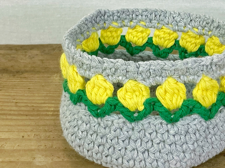 Kleines Tulpen-Körbchen, kostenlose Häkelanleitung